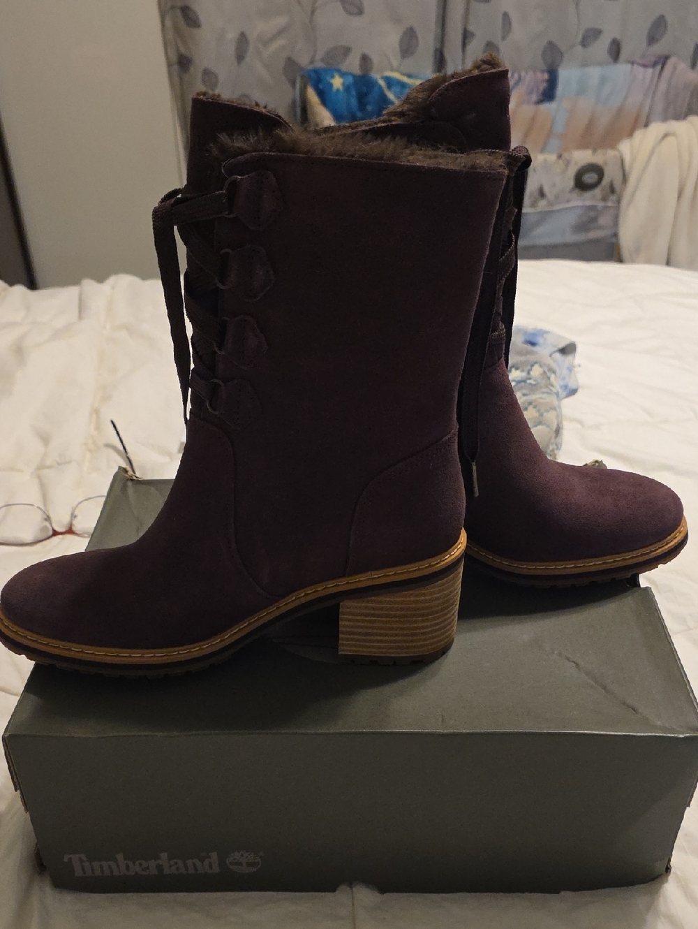 Timberland Women's Sienna High Waterproof Dark Purple Suede Lace-Up Heeled Boots